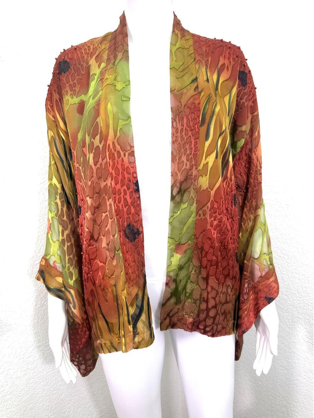 VTG Womens Sz S Mirasol Silk Rayon Burnout Velvet Kimono Jacket Artsy